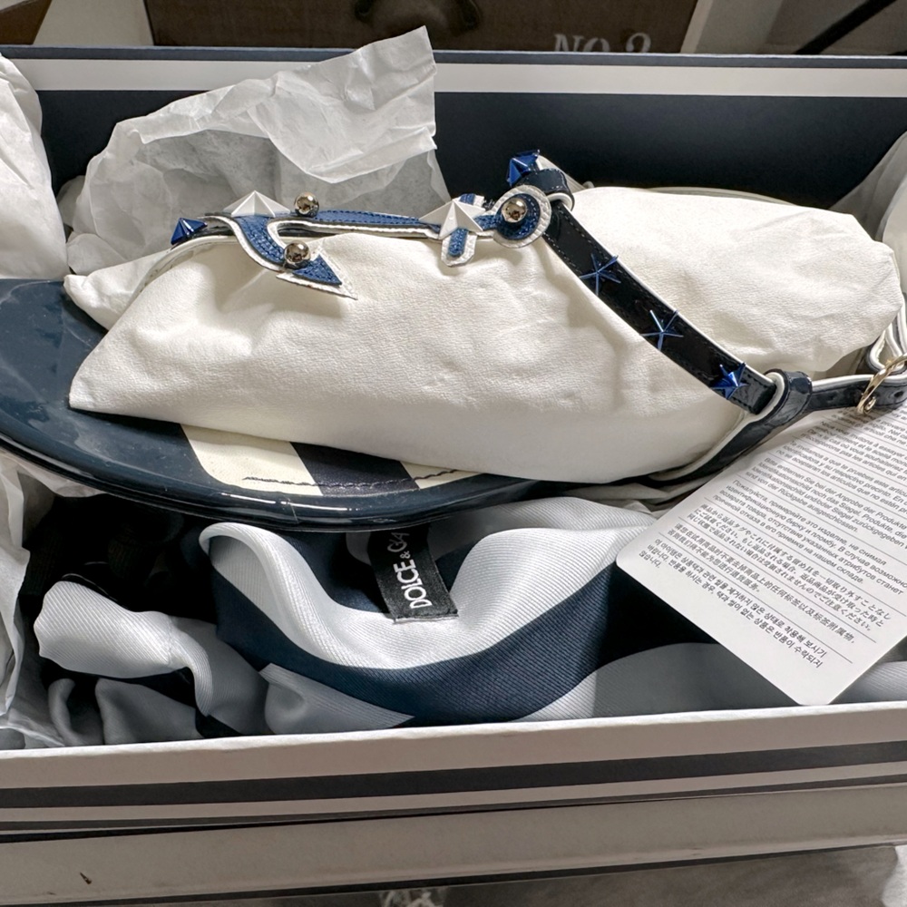 DOLCE & GABBANA Shoes Blue Stripes Leather Studded Flats